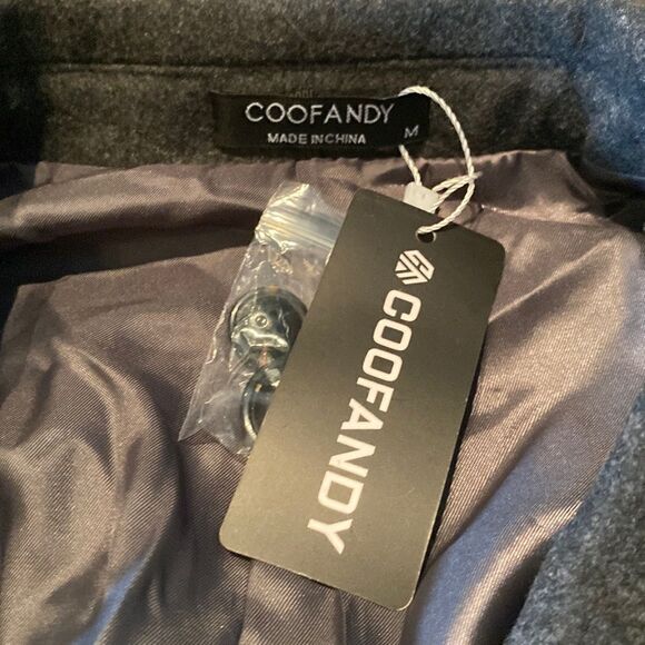 Men’s Gray Coat Winter Jacket with Detachable Plaid Scarf Size M NWT - Picture 11 of 13